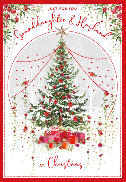 Christmas Card - Granddaughter and Husband - Snowy Christmas Tree
