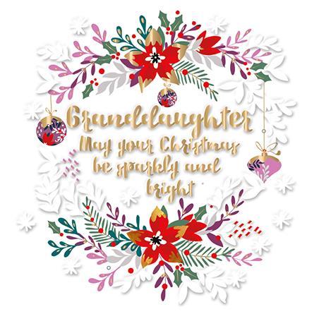 Christmas Card - Granddaughter - Poinsettia Garland Wreath