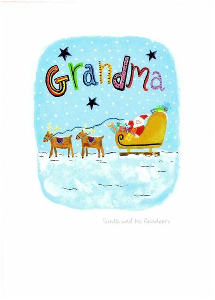 Christmas Card - Grandma - Santa And His Reindeers