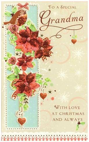 Christmas Card - Grandma - Robin & Poinsettia
