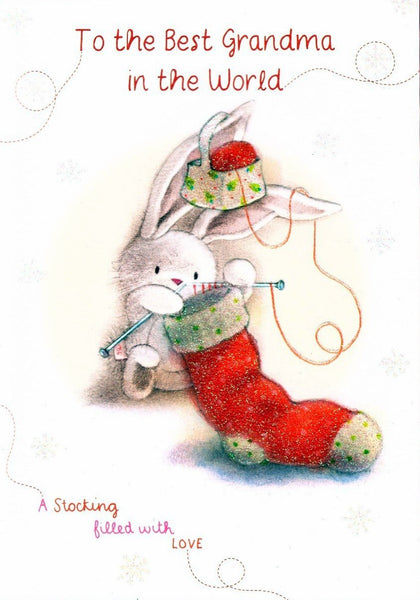 Christmas Card - Grandma - Knitting a Stocking