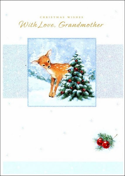 Christmas Card - Grandmother - Fawn & Christmas Tree