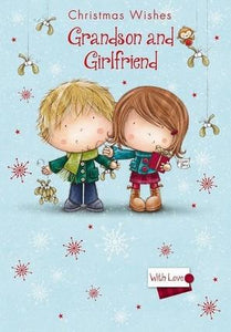 Christmas Card - Grandson and Girlfriend - Young Couple/Mistletoe