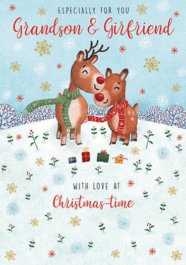 Christmas Card - Grandson and Girlfriend - Snuggling Deer from Nigel Quiney Publications, English Cards in France