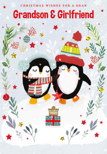 Christmas Card - Grandson and Girlfriend - Penguin Stars from Nigel Quiney Publications, English Cards in France