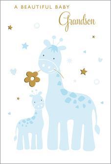 New Baby Card - Baby Grandson - Baby Blue Giraffe