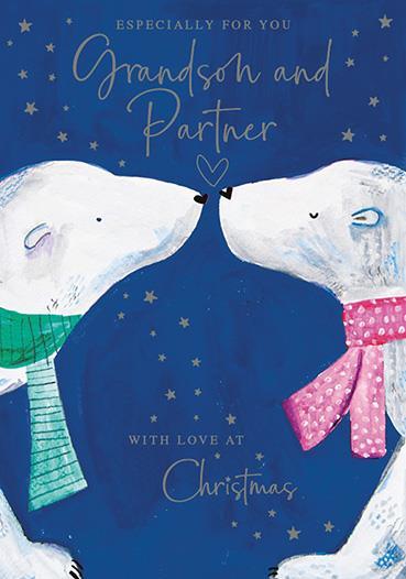Christmas Card - Grandson and Partner - Kissing Polar Bears