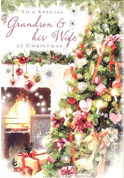 Christmas Card - Grandson and Wife - Cosy Fireplace