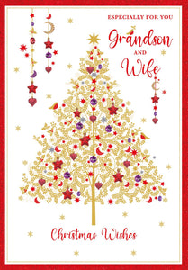 Christmas Card - Grandson and Wife - Filigree Xmas Tree from Nigel Quiney Publications, English Cards in France