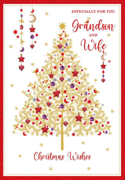 Christmas Card - Grandson and Wife - Filigree Xmas Tree from Nigel Quiney Publications, English Cards in France