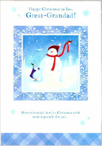 Christmas Card - Great-Grandad - Penguin & Snowman