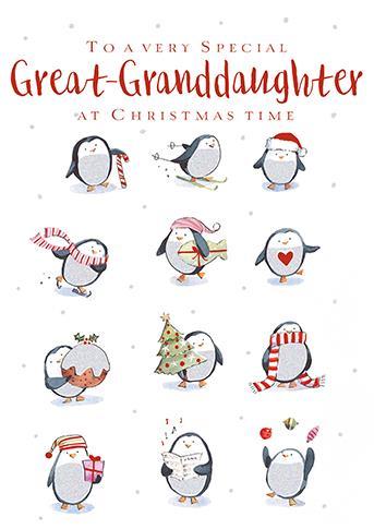 Christmas Card - Great-Granddaughter - Celebrating Penguins