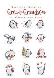 Christmas Card - Great-Grandson - Celebrating Penguins