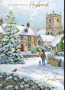 Christmas Card - Husband - Snowy Village