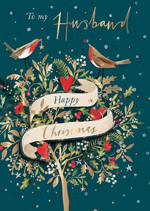 Christmas Card - Husband - Festive Robins