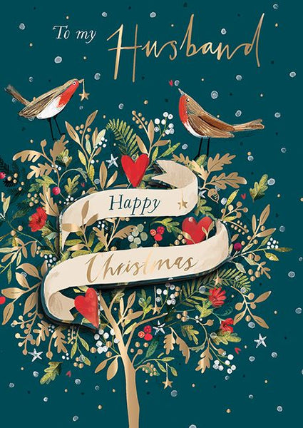 Christmas Card - Husband - Festive Robins