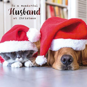Christmas Card - Husband - Puppy & Kitten
