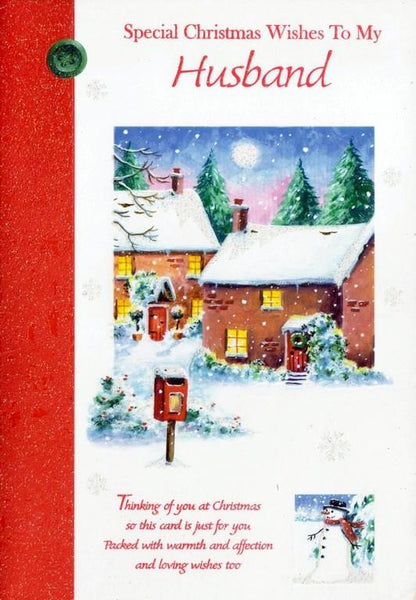 Christmas Card - Husband - Christmas Village Post Box, English cards in ...