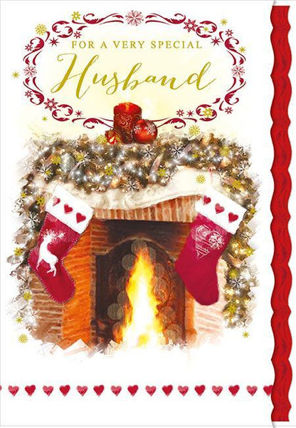 Christmas Card - Husband - Stockings/Roaring Fire