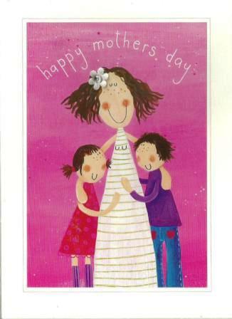 Mother's Day Card - Mum Hugging Boy & Girl