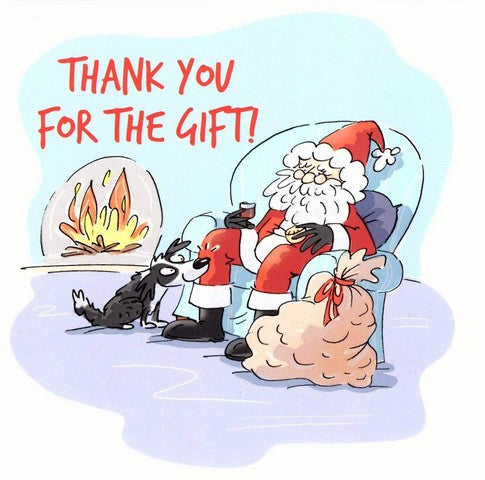 Christmas Card - Thank You - Santa By The Fire