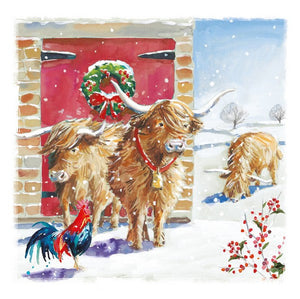 Charity Christmas Cards - 6 Cards - Highland Cattle In The Snow