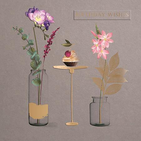 Birthday Card - Flowers In Jars