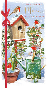 Christmas Card - Mum - Robins And Bird Box