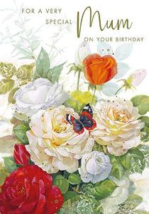 Mum Birthday - Roses/Butterfly from Nigel Quiney Publications, English Cards in France