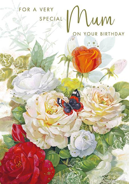 Mum Birthday - Roses/Butterfly from Nigel Quiney Publications, English Cards in France