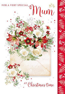 Christmas Card - Mum - Xmas Floral Envelope