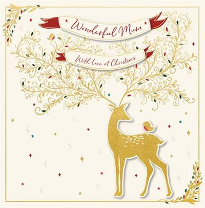 Christmas Card - Mum - Christmas Deer & Robins