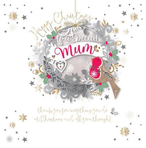 Christmas Card - Mum - Robin on Bauble