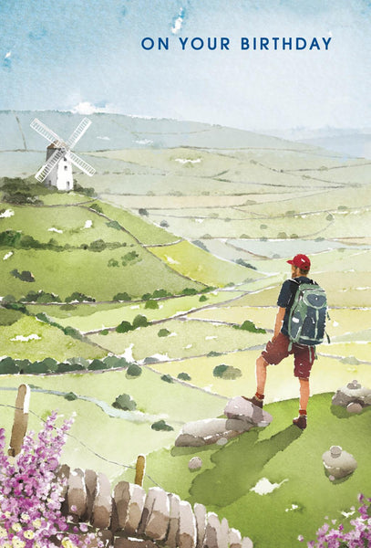 Birthday Card - Windmill/Hiking from Nigel Quiney Publications, English Cards in France