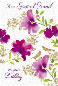 Birthday Card - Special Friend - Pink Rose/Birds from Nigel Quiney Publications, English Cards in France