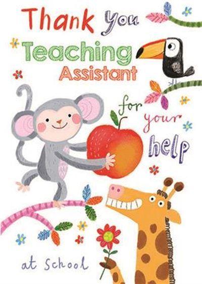 Thank You Card - Teaching Assistant - Monkey With Apple