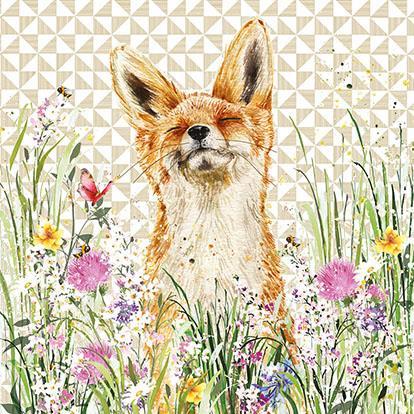 Birthday Card - Fox In Flowers