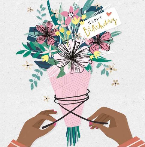 Birthday Card - Hands/Flowers/Bouquet