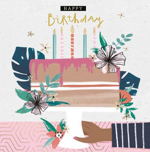Birthday Card - Hands/Flowers/Cake