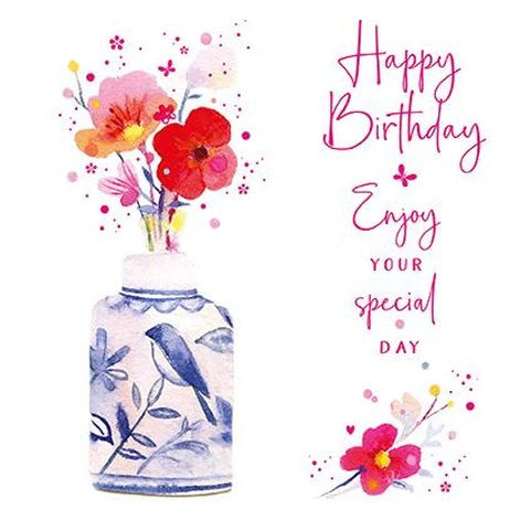 Birthday Card - Flowers/Blue Vase