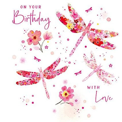 Birthday Card - Floral Dragonflies