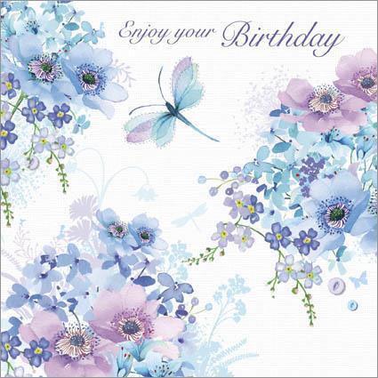 Birthday Card - Blue Flower/Dragonfly