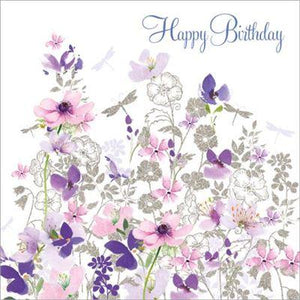 Birthday Card - Silver Dragonflies