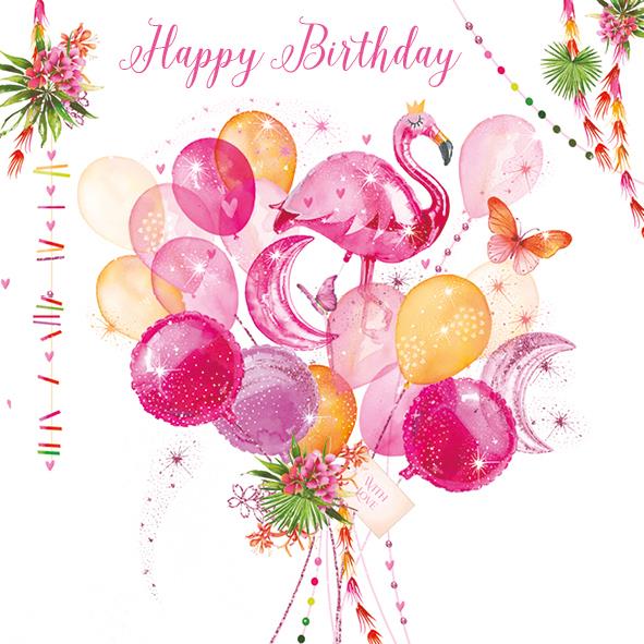 Birthday Card - Flamingo Balloons