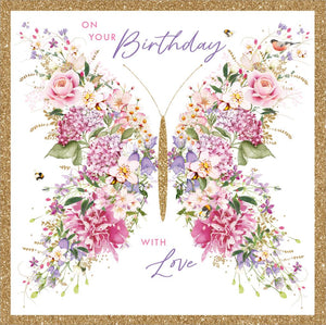 Birthday Card - Butterfly Flowers from Nigel Quiney Publications, English Cards in France