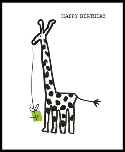 Children's Birthday Card - Giraffe & Present