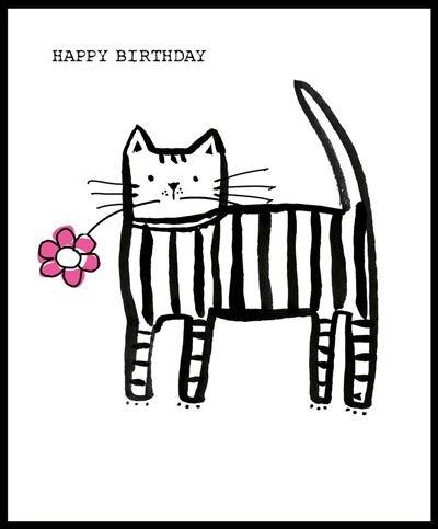 Children's Birthday Card - Cat With Flower