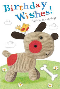 Children's Birthday Card - Knitted Dog/Bird