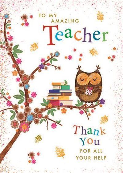 Thank You Card - Teacher - Brown Owl On Branch