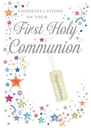 Holy Communion Card - First Holy Communion - Blue Present/Tag